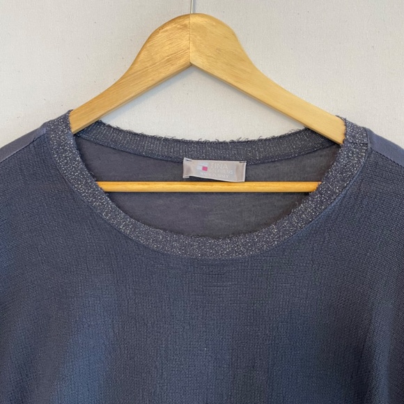 Tina Stevens Linen Cotton Short Sleeve Dark Blue Top One Size Fits Most - Picture 2 of 8